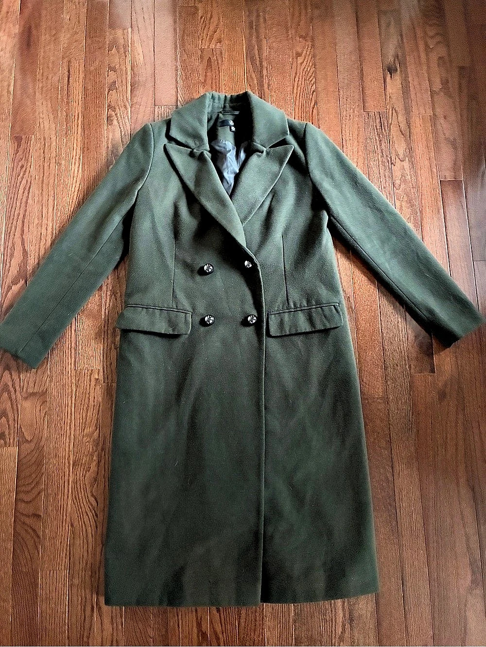 Missguided Olive Green Double Breasted Longline Wool Blend Coat Blazer Jacket Sz